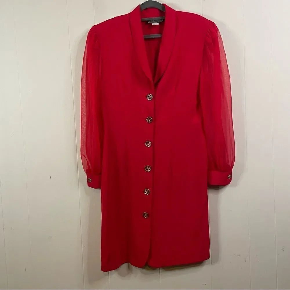 Vintage Chauncey St Button Front Sheer Sleeve Dress